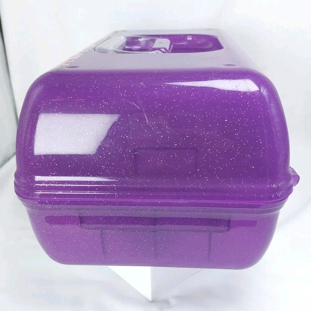 Easy Home Retro Cosmetic‎ Makeup Case Purple Glitter Mirror Removable Shelf